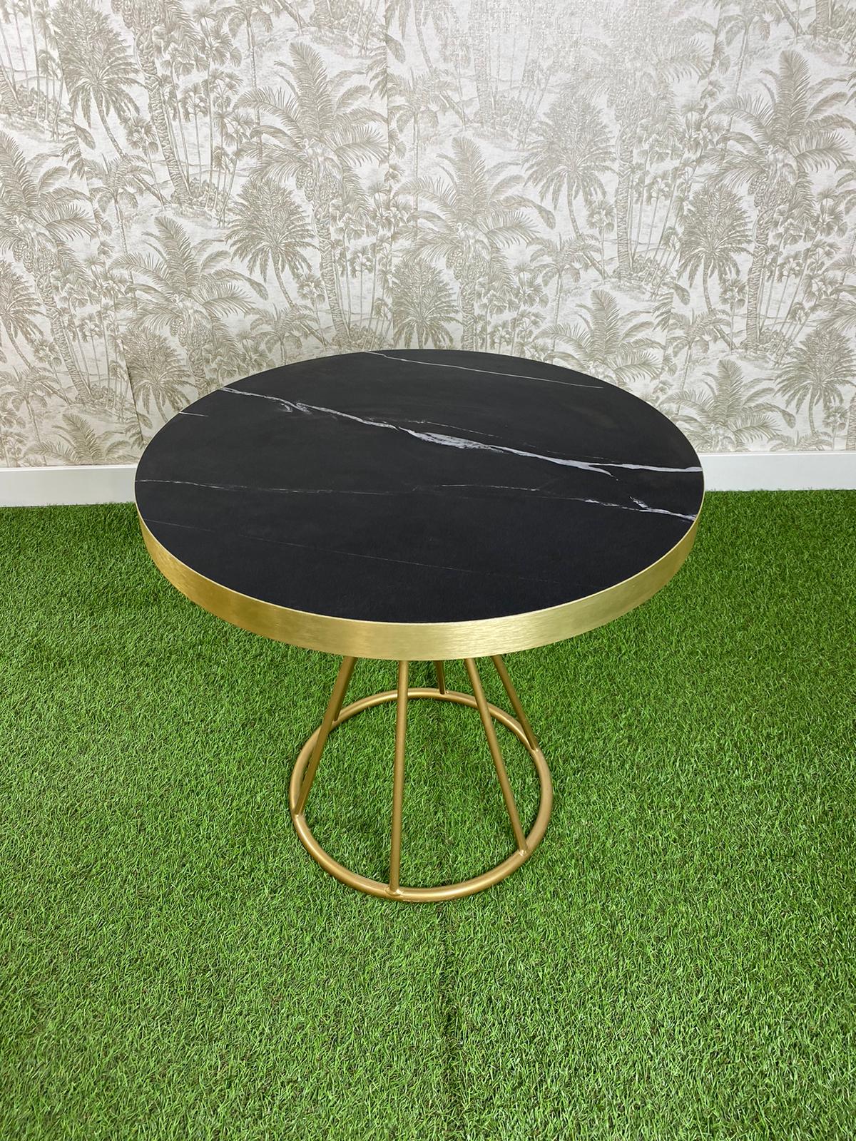 mesa imitación mármol canto oro con base sala baja ideal para sofás