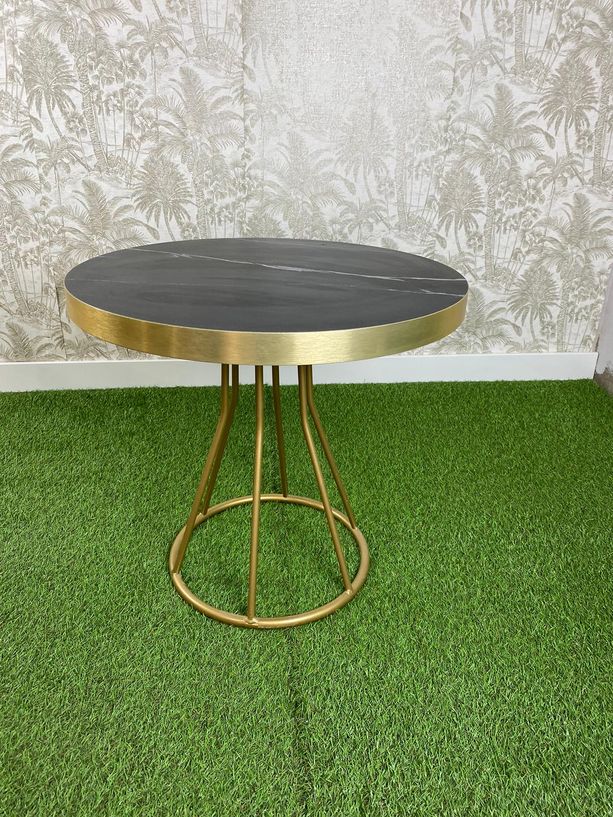 mesa imitación mármol canto oro con base sala baja ideal para sofás