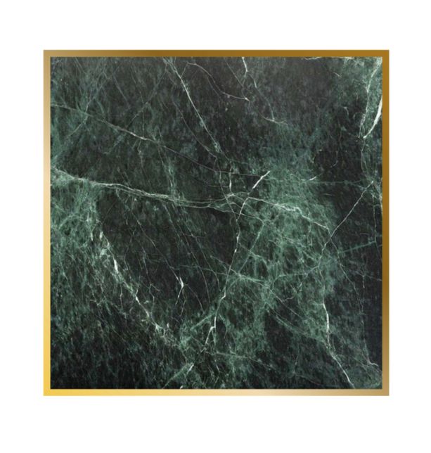 mesa de mármol verde con el canto color oro