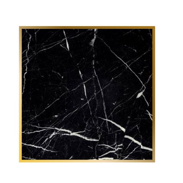 mesa de mármol negro con el canto dorado