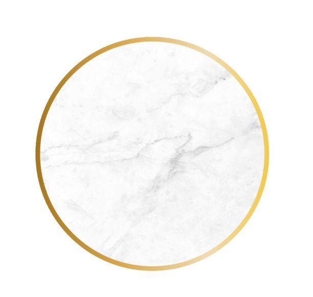 mesa redonda de mármol blanco con canto dorado