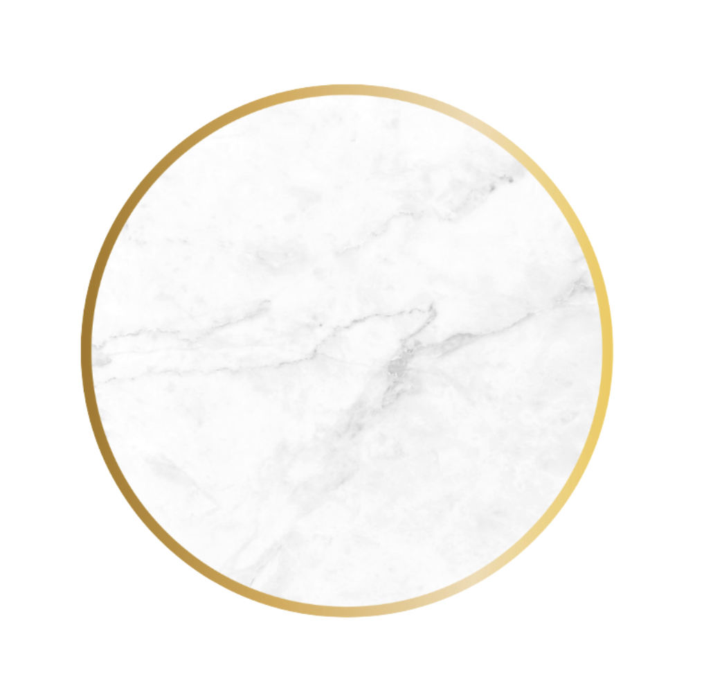 mesa redonda de mármol blanco con canto dorado