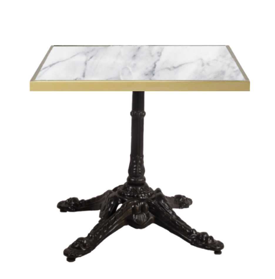mesa de mármol blanco con beta y canto oro