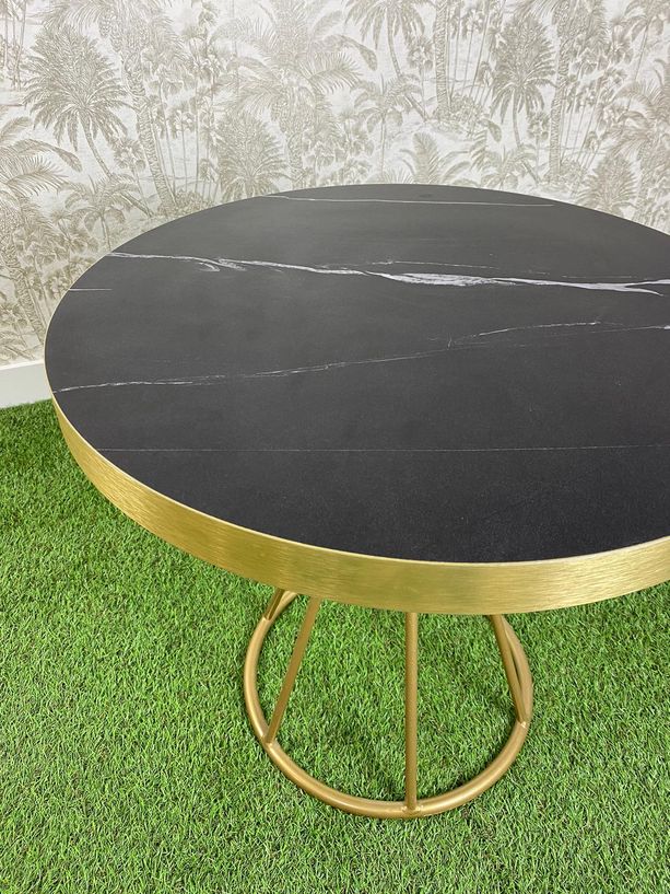 mesa imitación mármol canto oro con base sala baja ideal para sofás