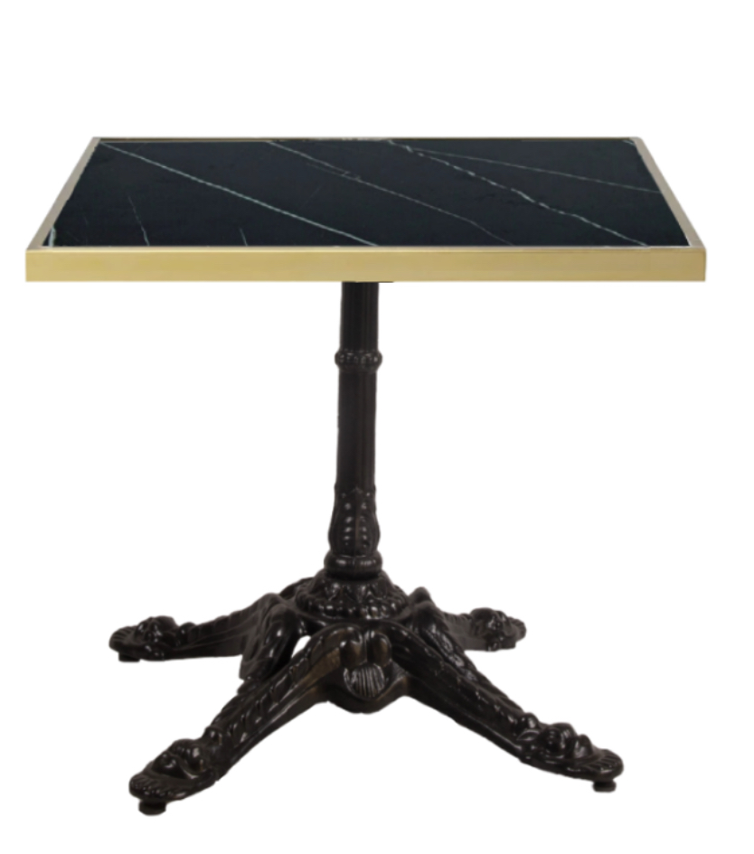 mesa de mármol negro con el canto dorado